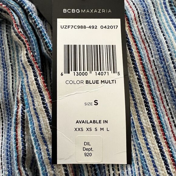 NWT BCBGMaxazria Blue Multi Renee Striped Belted High Waist Paper Bag Shorts S - Picture 4 of 8